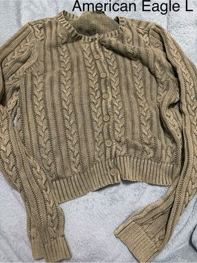 American Eagle Outfitters Cable Knit Button-Up Cardigan - Beige/Tan